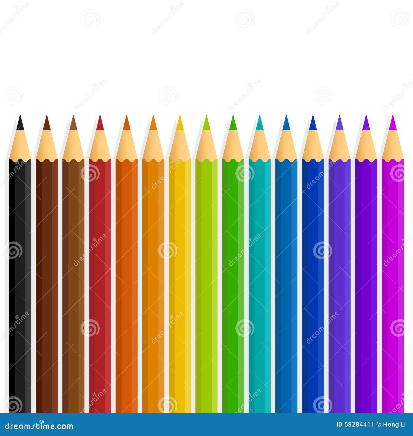 A Straight Line Of Vector Rainbow Color / Colour Pencils On A White