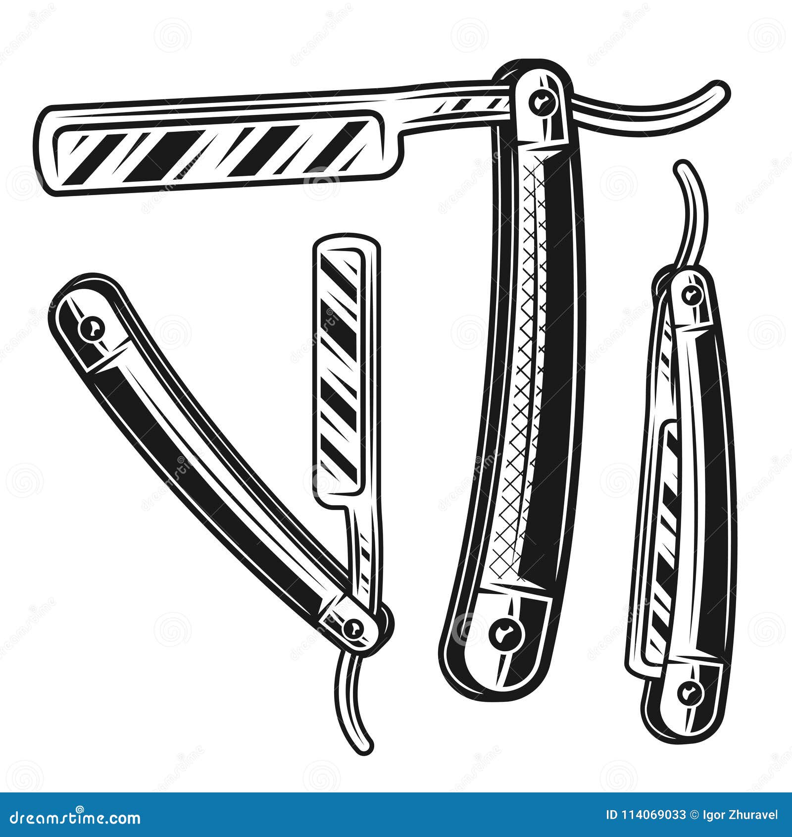 Straight Razor Set of Three Styles Vector Objects Stock Vector