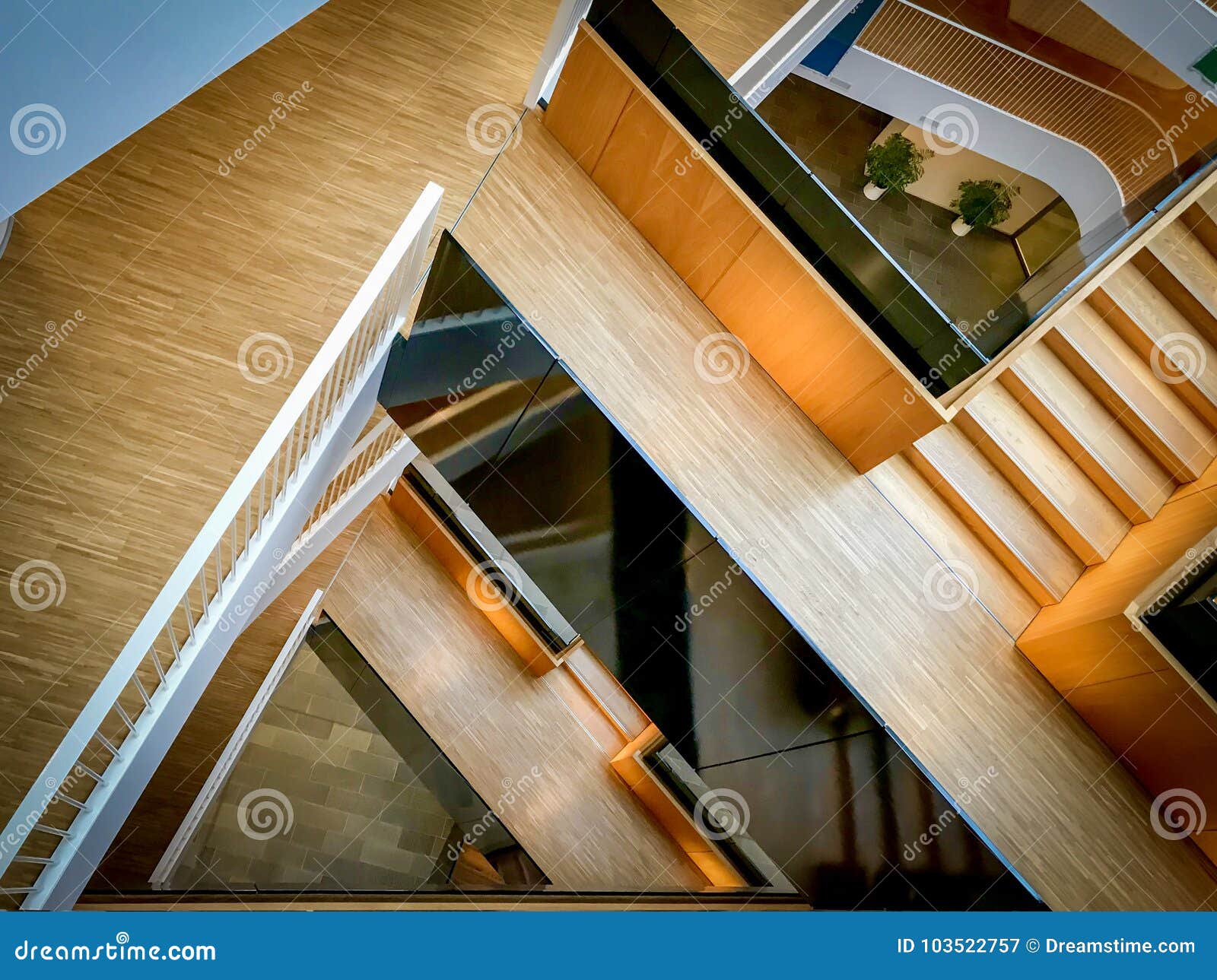 Wooden Floors Mixed With A Beautiful Staircase Stock Image Image