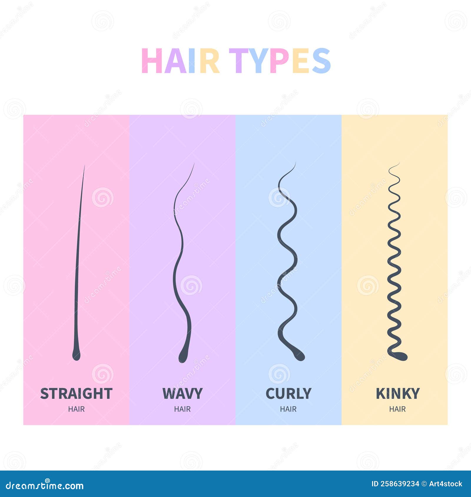 Hair Types Chart Set of Strands Growth Patterns Stock Vector - Illustration  of removal, hairstyle: 258639234