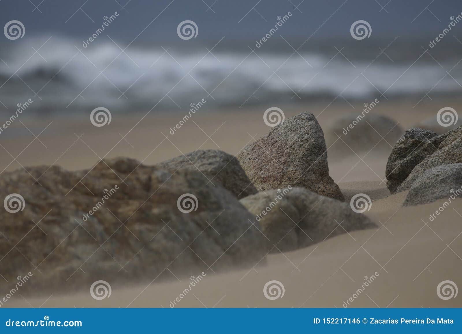 Stranden vaggar och sand. Abstrakt sammansättning med vaggar och sand från en blåsig strand