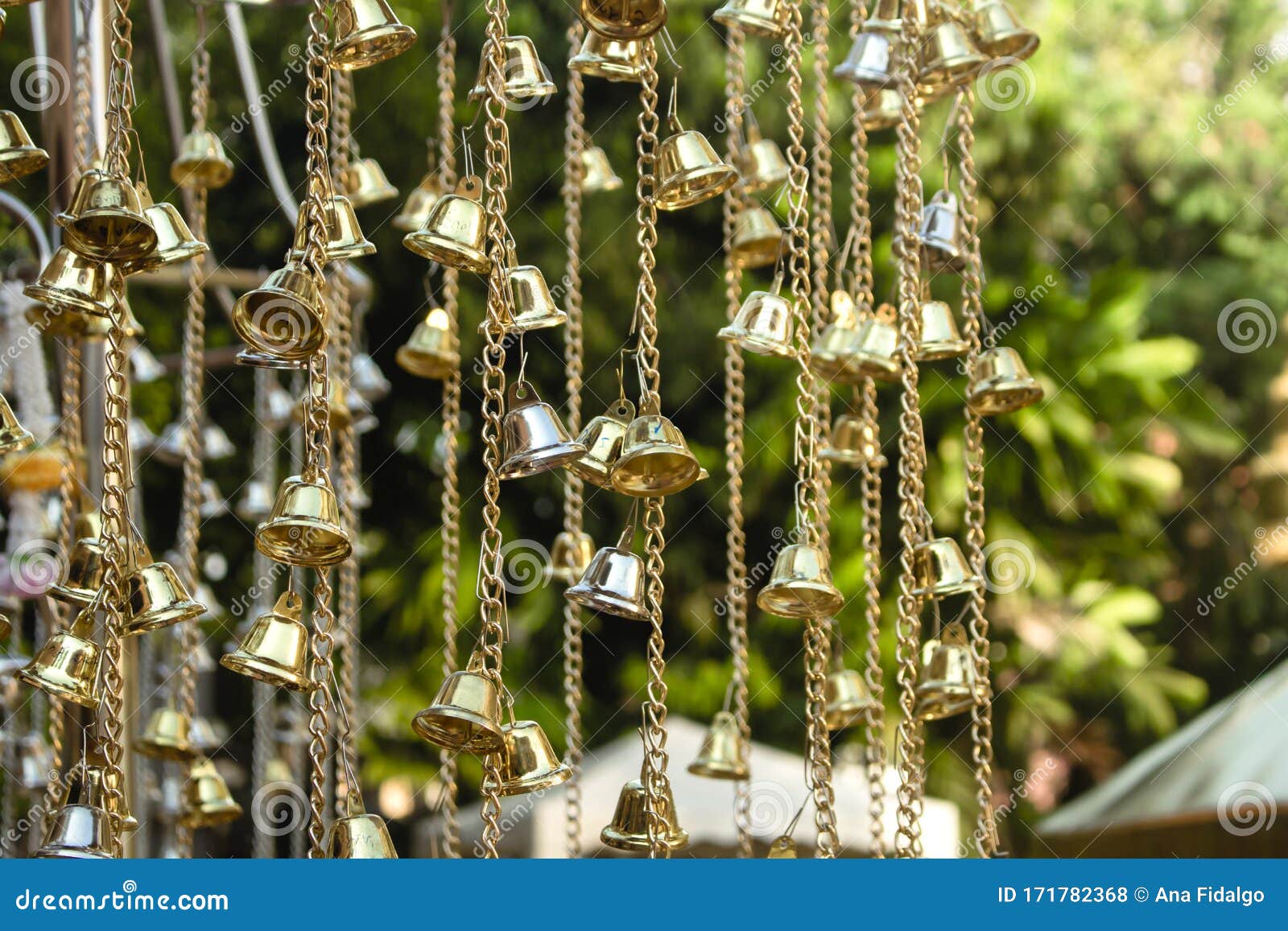 Strands of Golden Tiny Bells with Green Vegetation in the