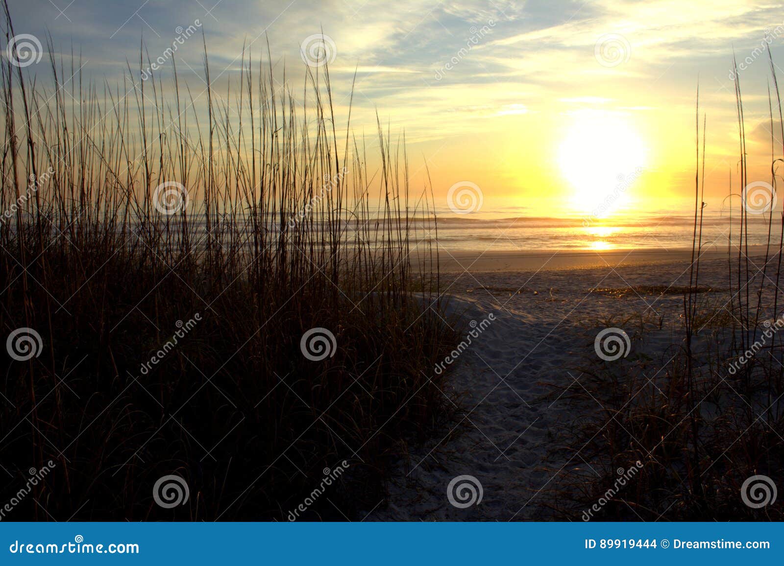 Strandsoluppgång. En soluppgång över Atlanticet Ocean i Florida
