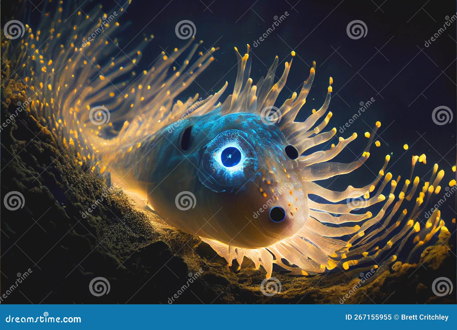 strange weird alien like glowing creatures, fish and plants found in the deep sea ocean seabed water marine life