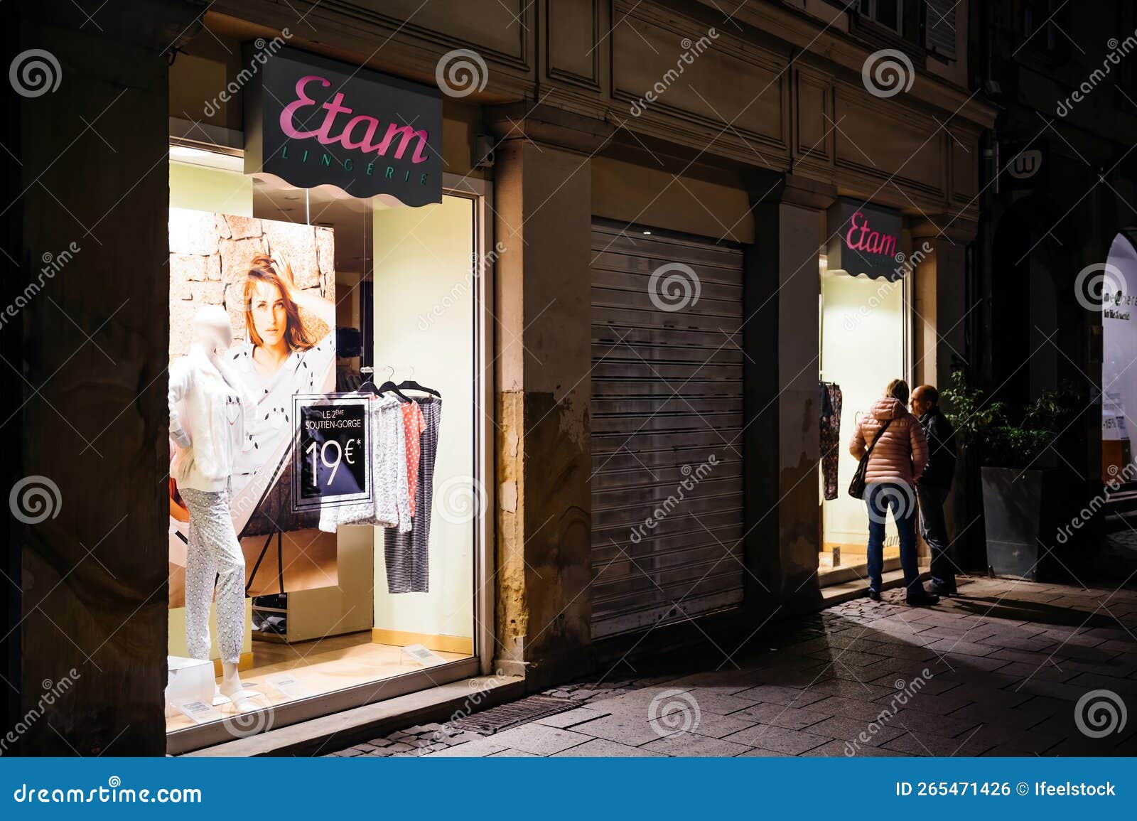 Etam French Lingerie Store at Night with Couple Looking at the Showcase ...