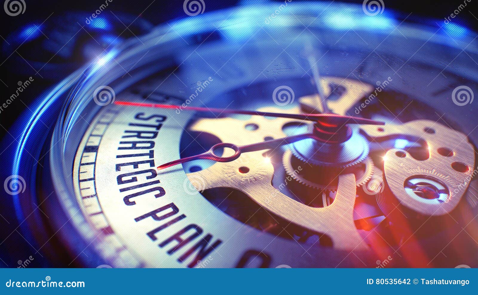 strategic plan - text on vintage pocket watch. 3d render.