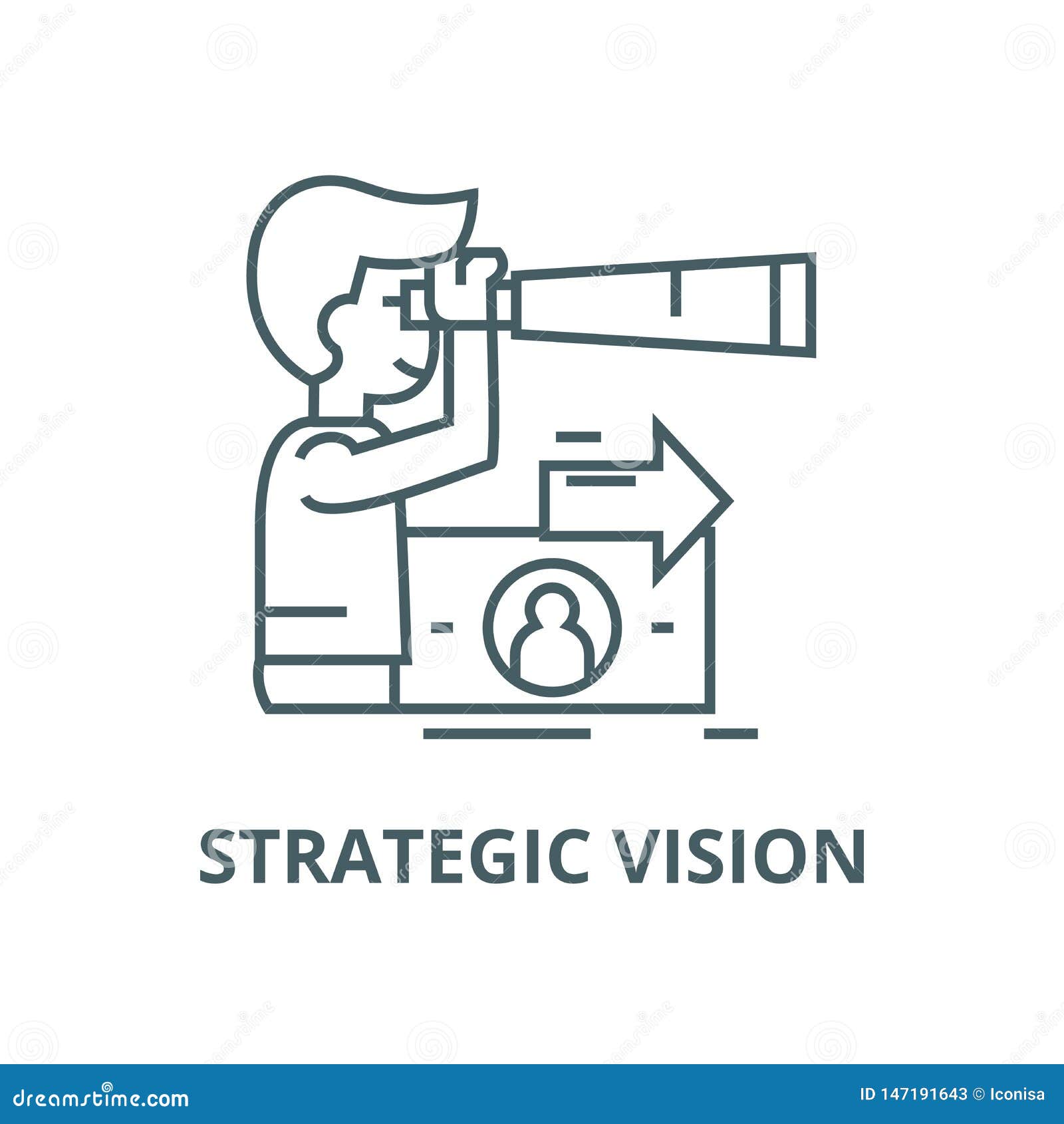 Strategic Vision Planning Man Vector Line Icon Linear Concept