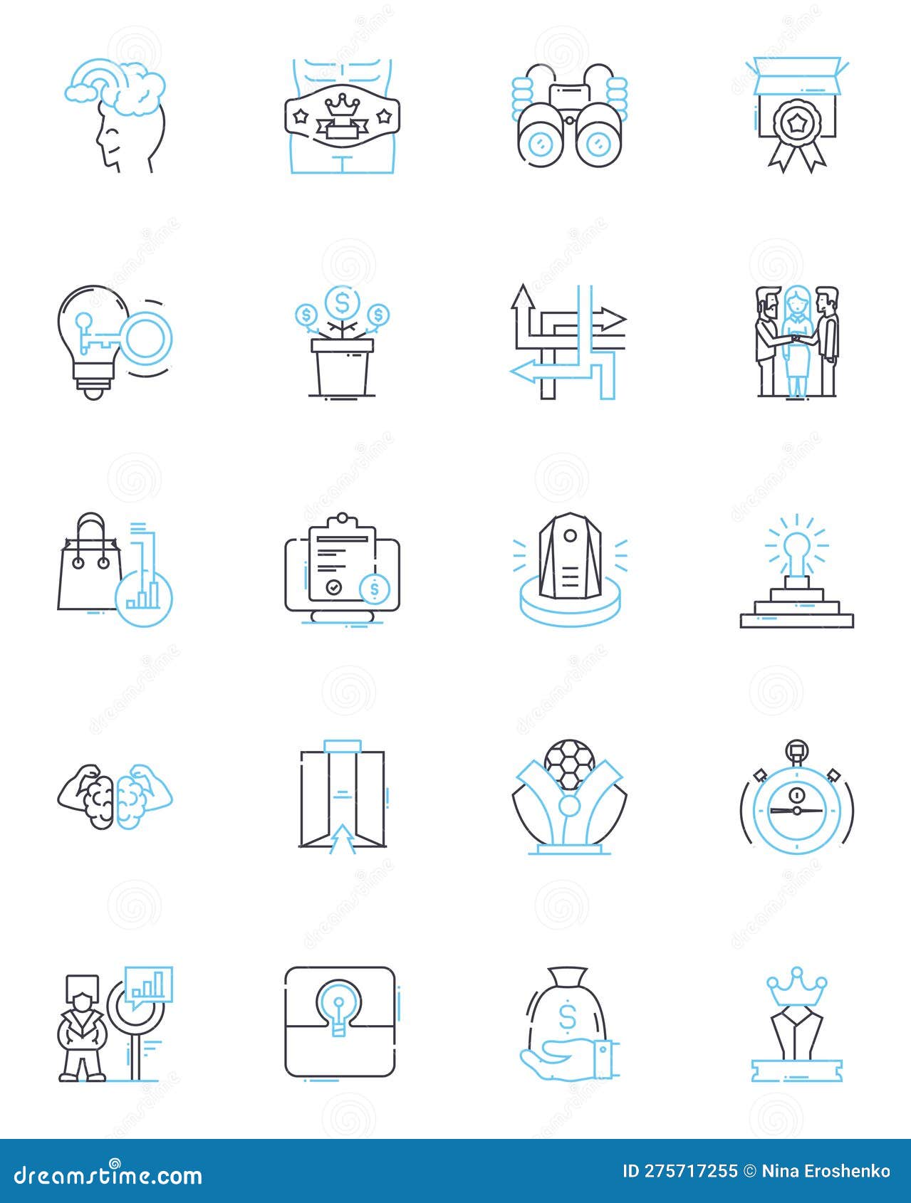 strategy formulation linear icons set. analysis, planning, tactics, vision, execution, goals, alignment line  and
