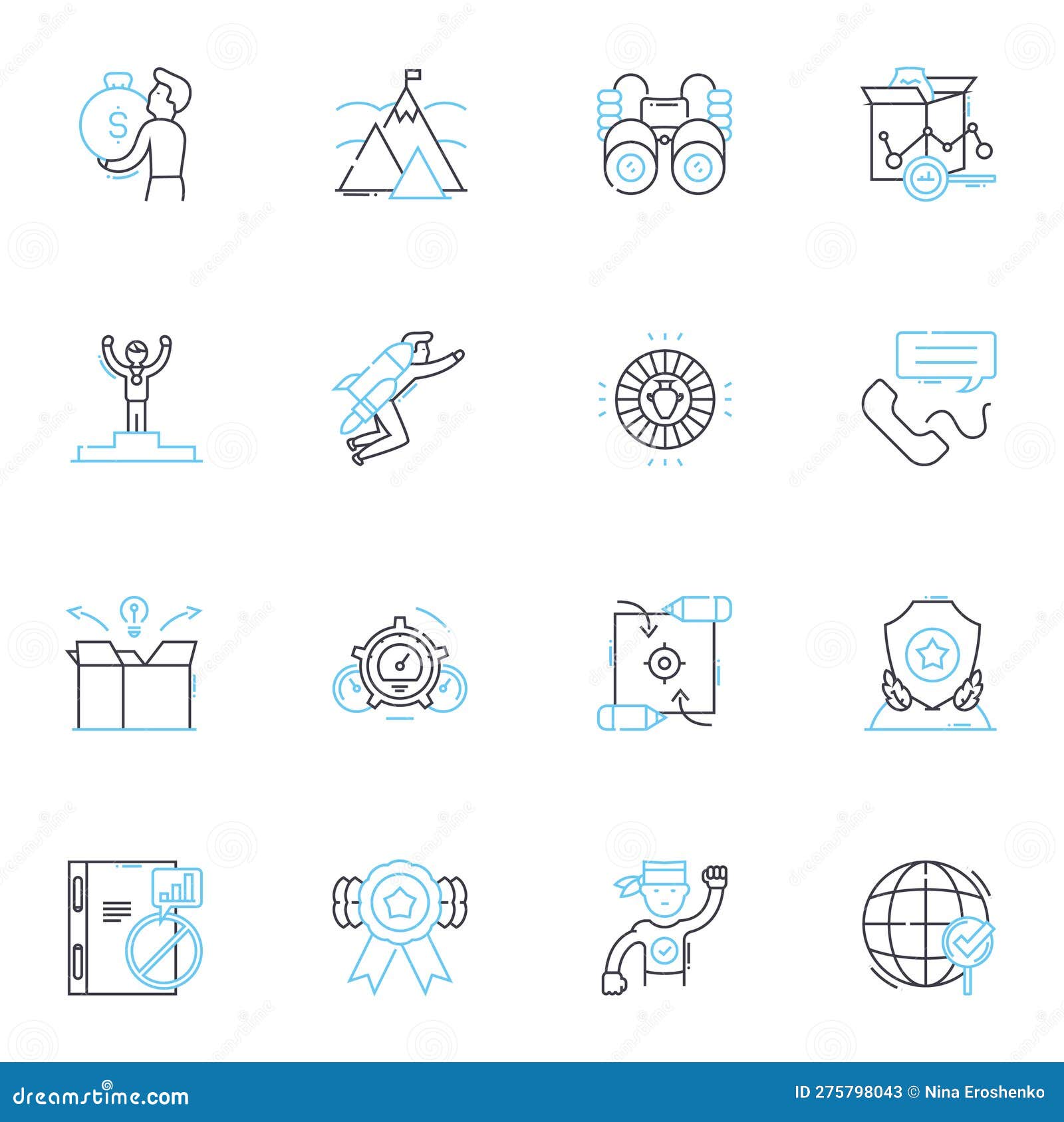 strategy formulation linear icons set. analysis, planning, tactics, vision, execution, goals, alignment line  and