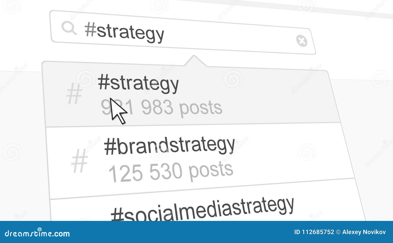 Strategy Hashtag Search through Social Media Posts. 3D Rendering Stock