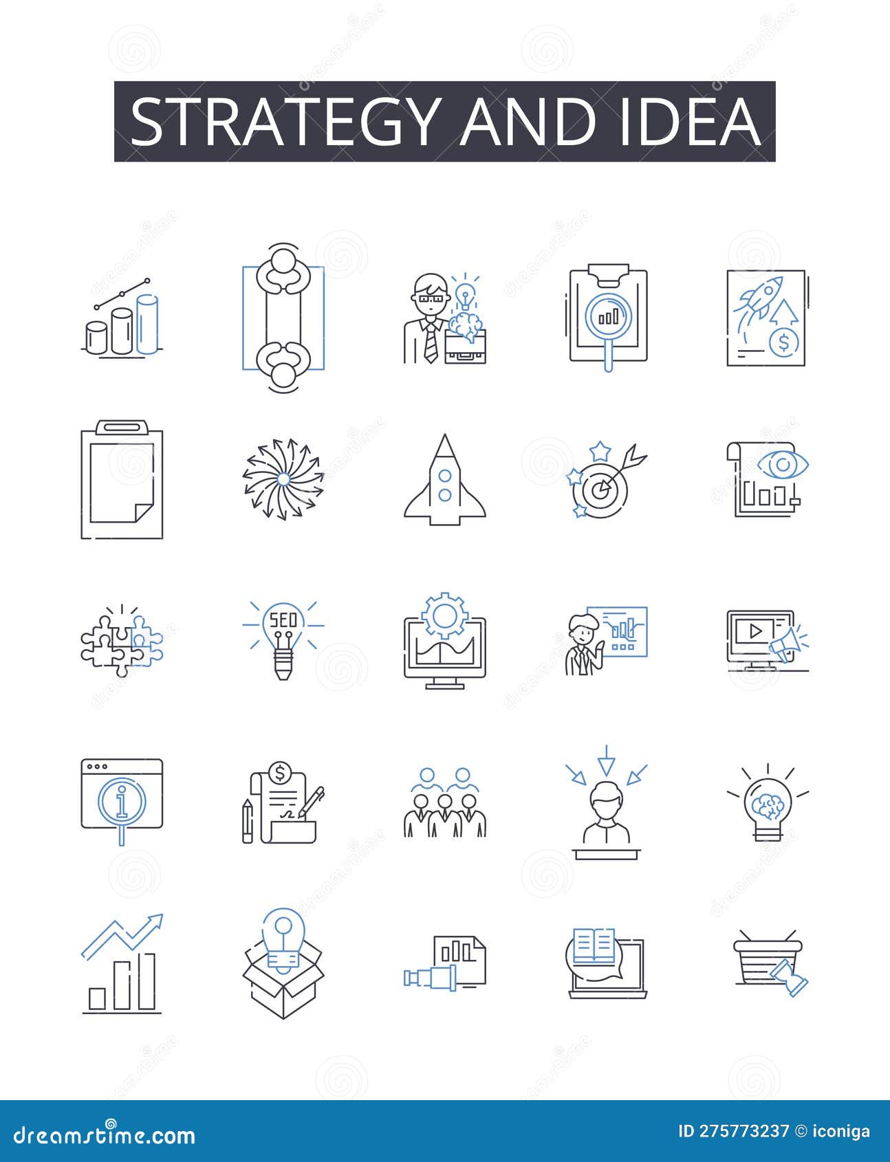 strategy and idea line icons collection. purpose and objective, vision and mission, plan and scheme, approach and method