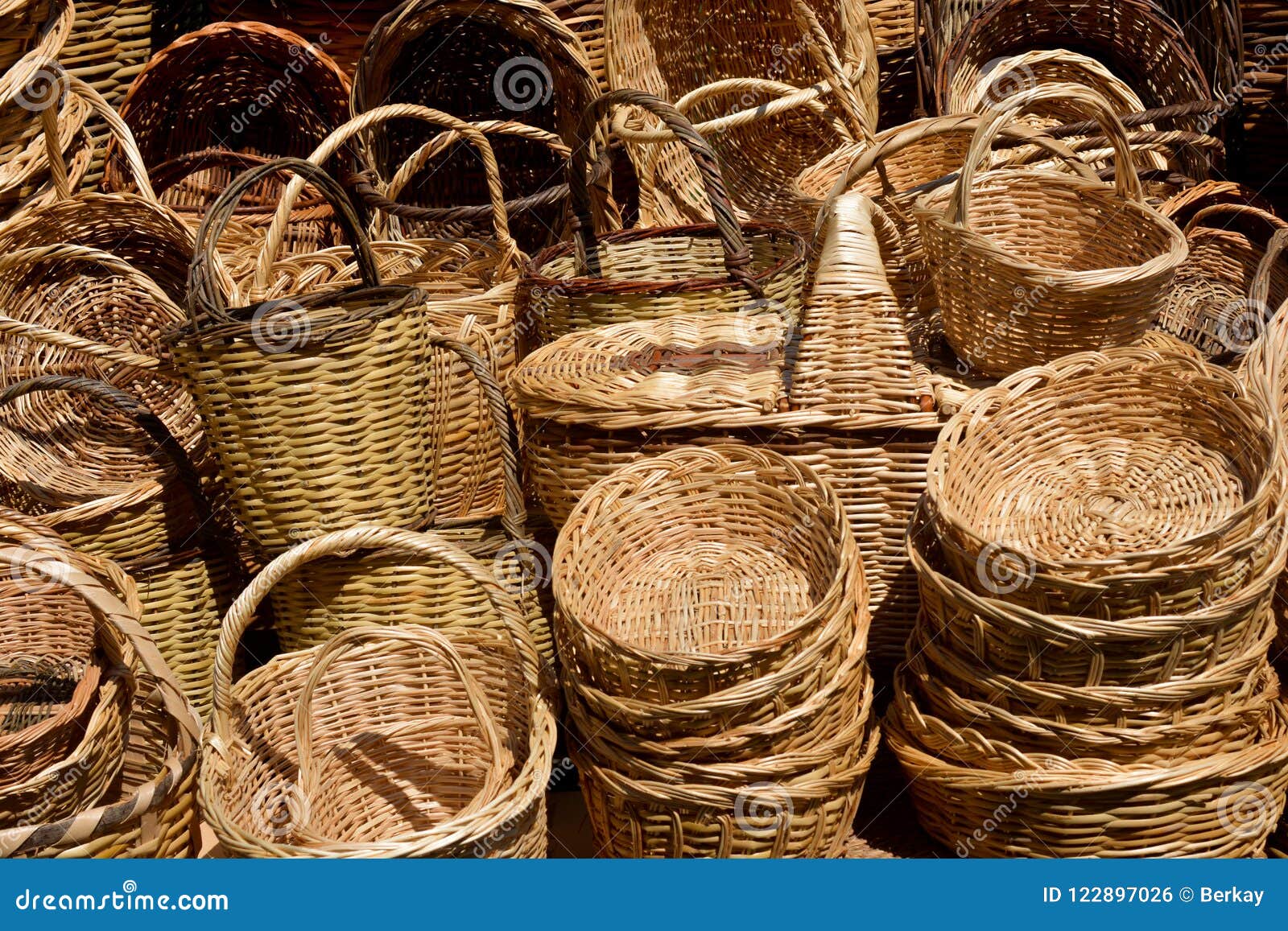 Straw Baskets stock photo. Image of wood, woven, decorative 122897026