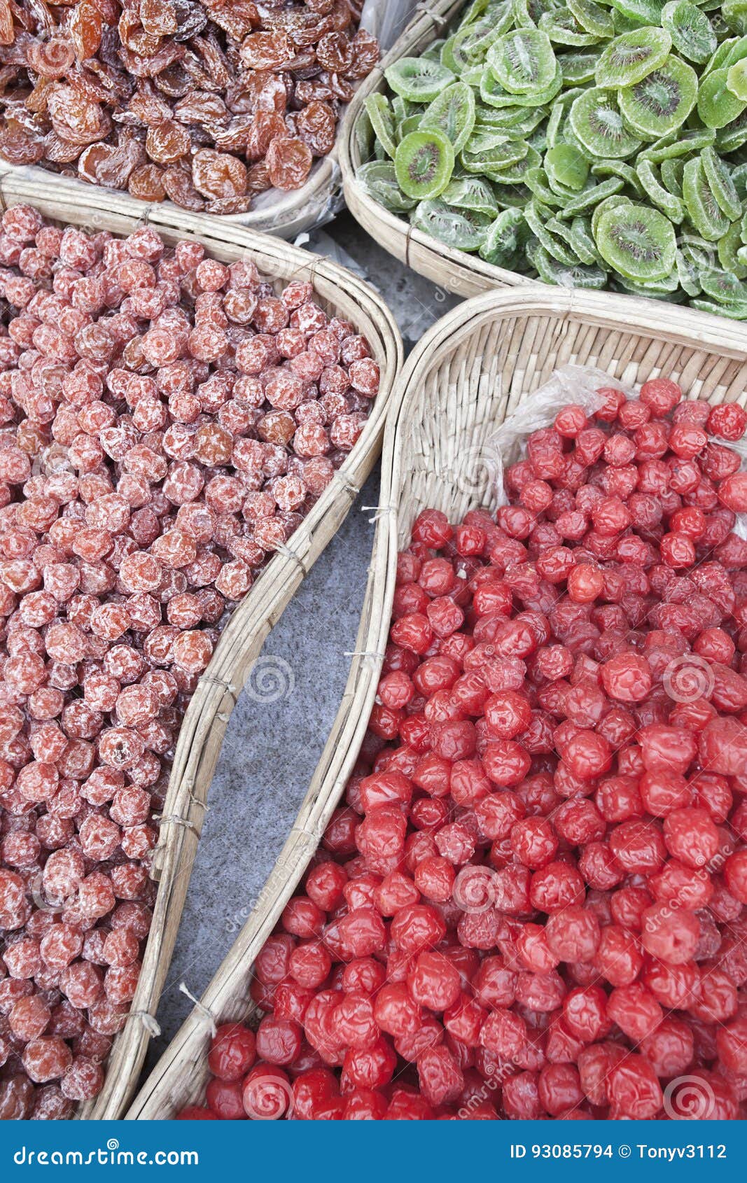 Straw Baskets with Various Kinds of Dried Fruit Stock Photo Image of