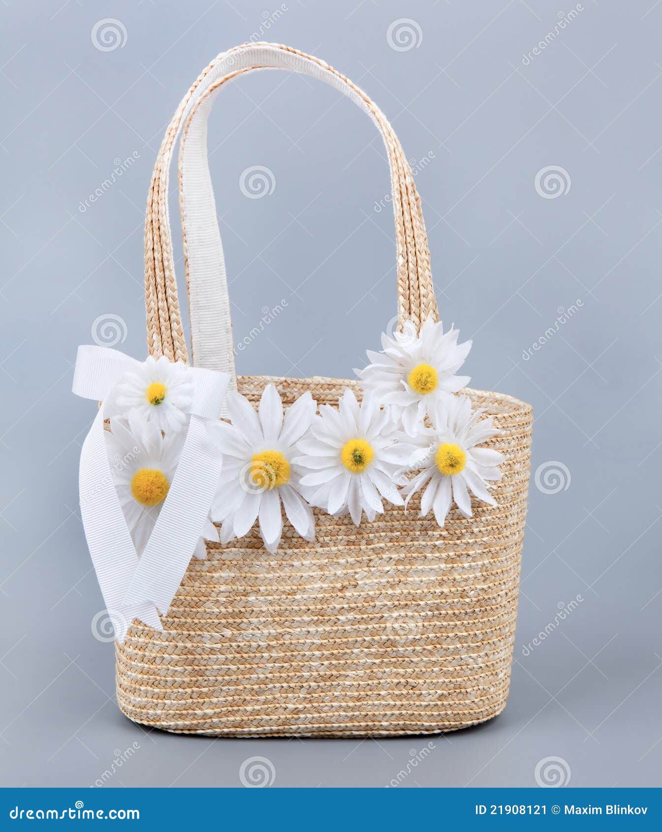 Straw Beach Bag With Flowers Stock Image Image of background, feminine 21908121