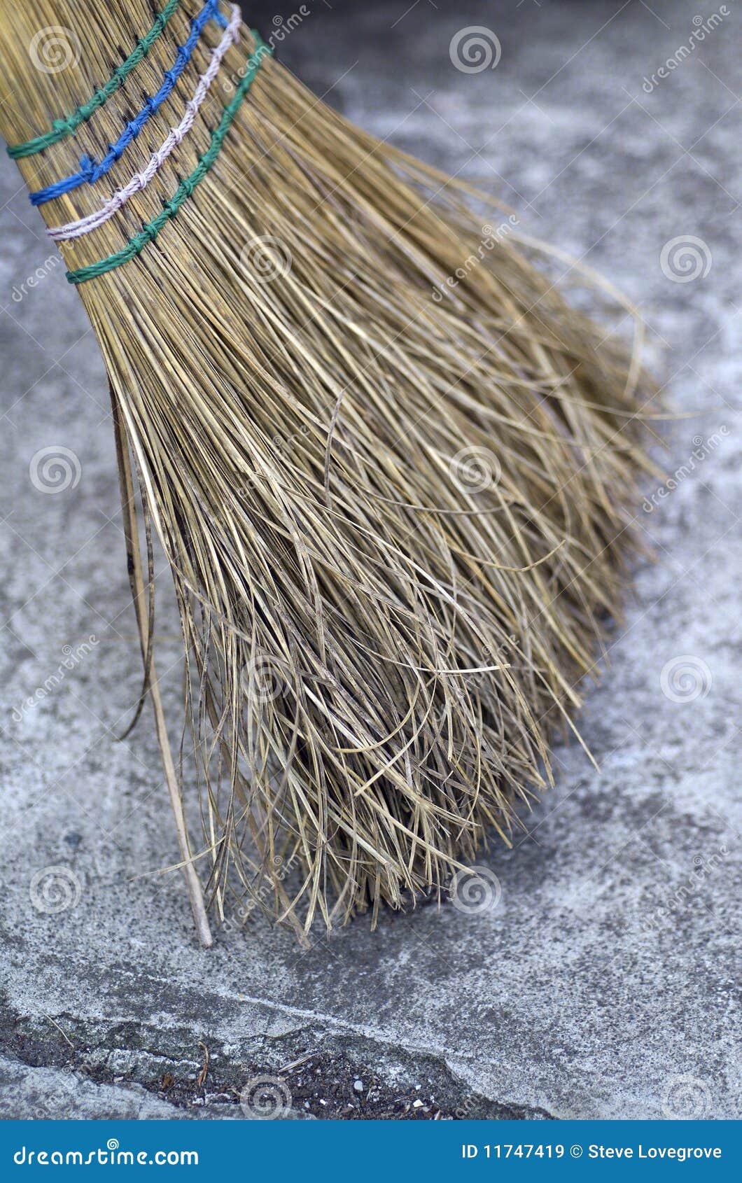 Old Straw Broom Ready To Sweep Isolated On White Stock Photo