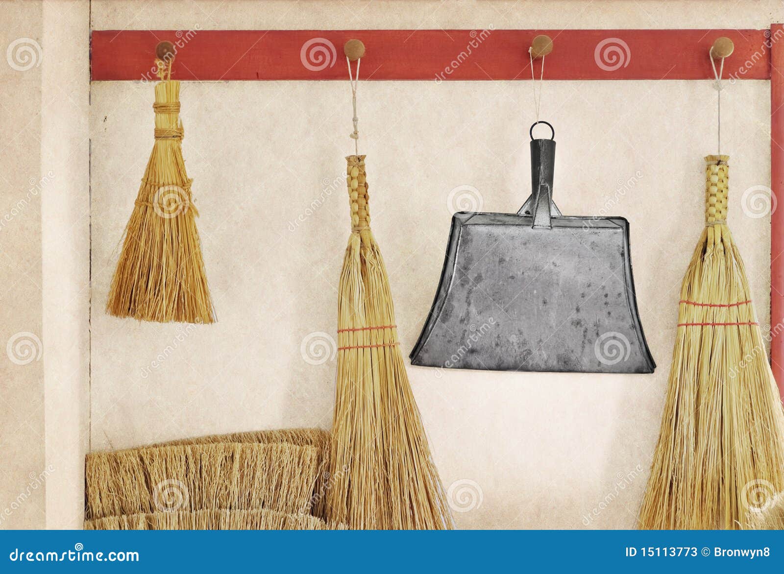 Straw brooms stock image. Image of wall, metal, life 15113773