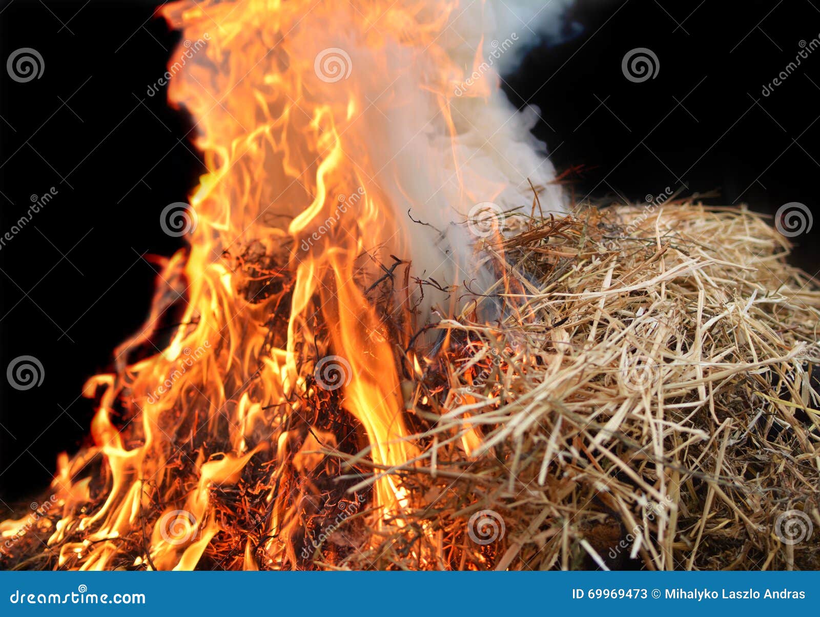 Straw Fire with Orange Flames. Stock Image Image of smoke, flames 69969473