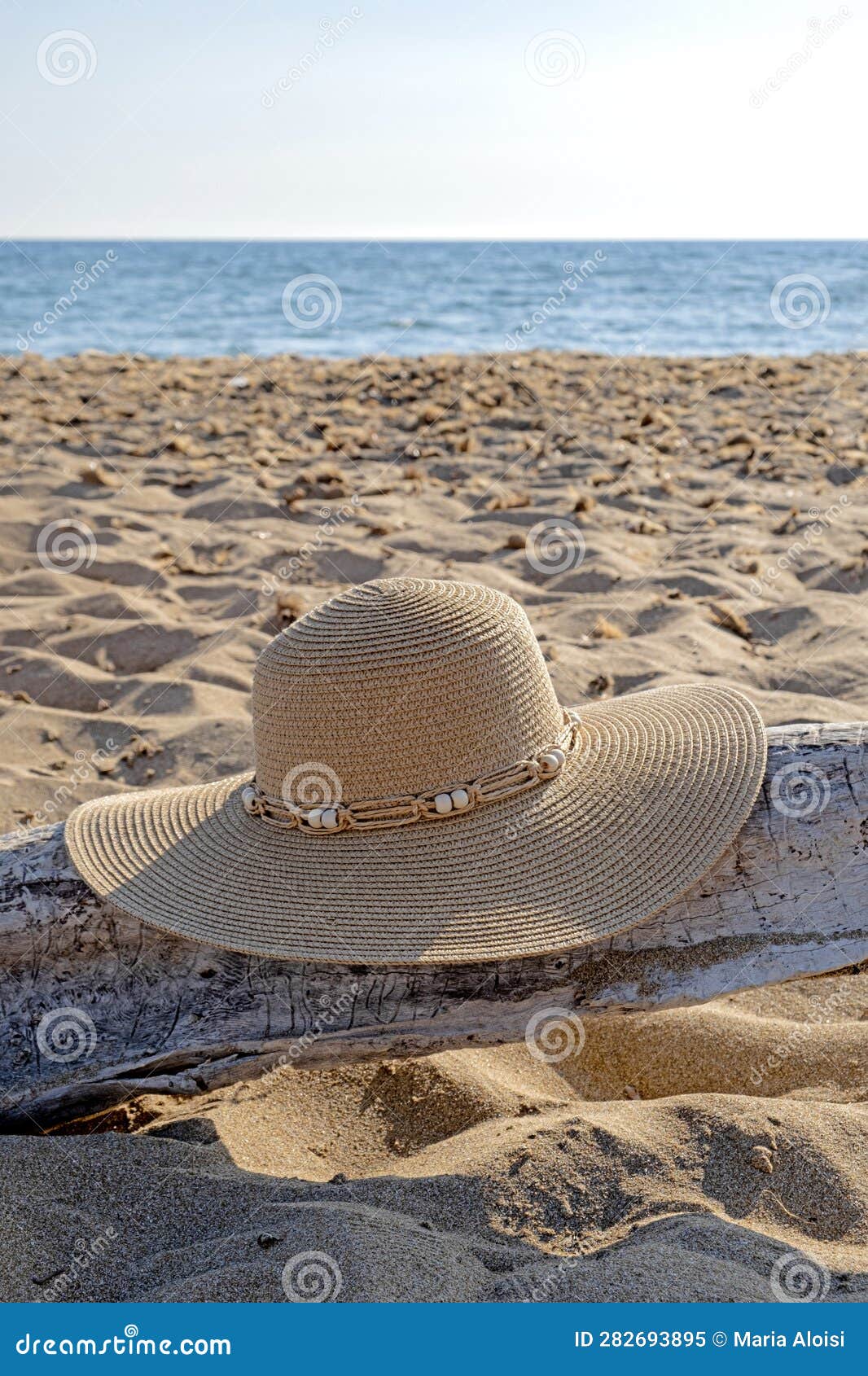 Straw hat on the beach. stock image. Image of copy, flooring 282693895