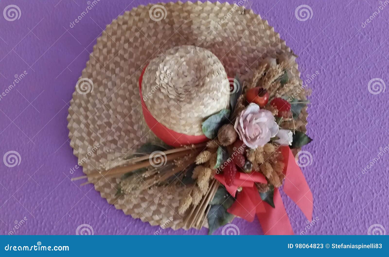 Straw hat with flowers stock image. Image of ribbon, flowers 98064823