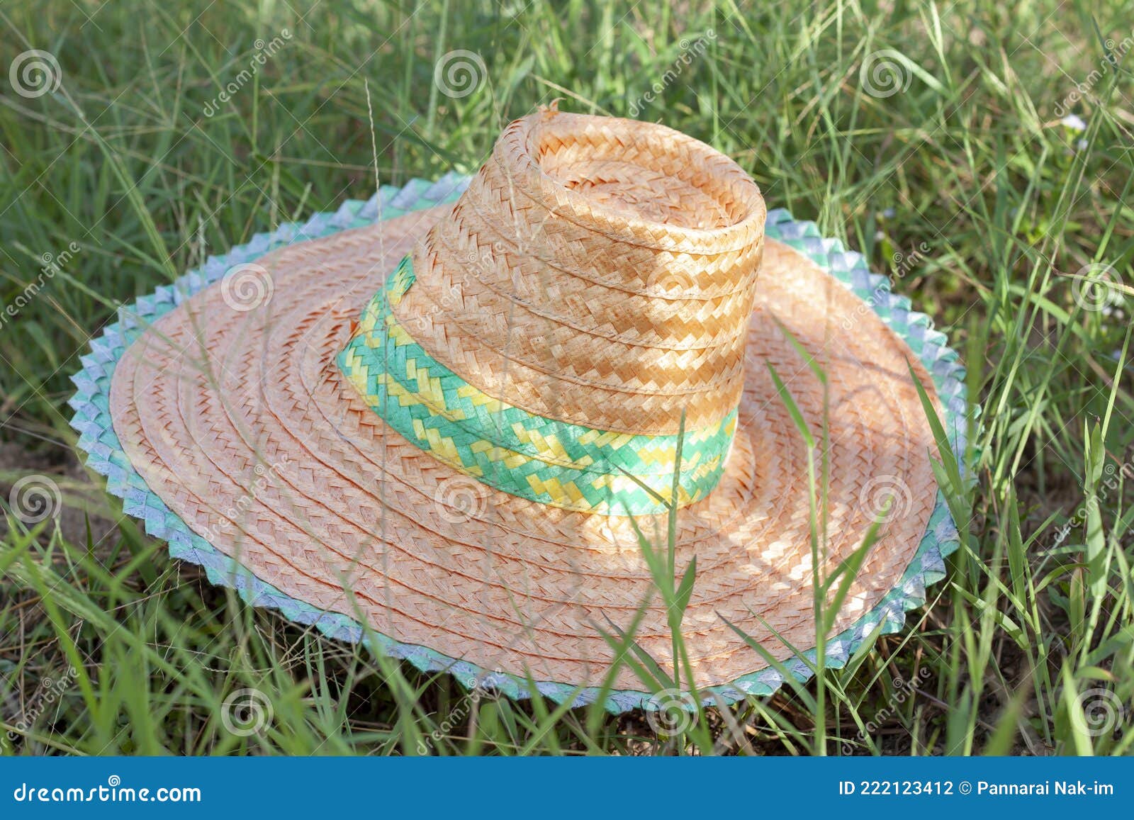 Straw Hat of Gardener Rests on the Garden. Stock Photo Image of protective, object 222123412