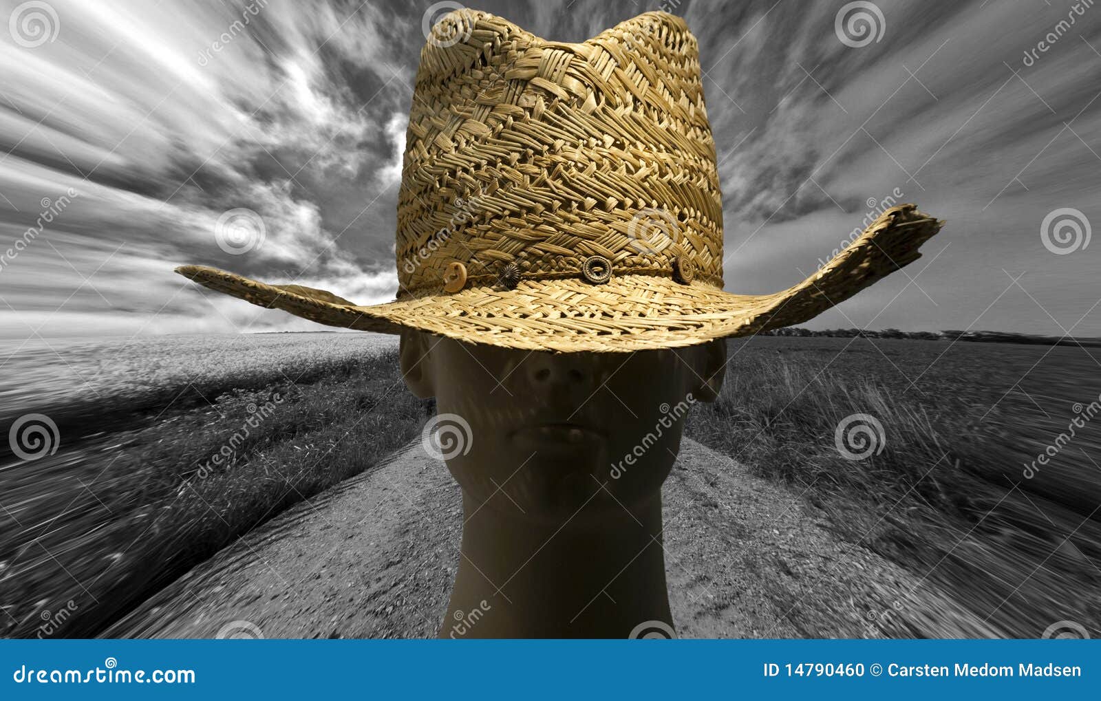 Straw hat and landscape stock photo. Image of horizon 14790460