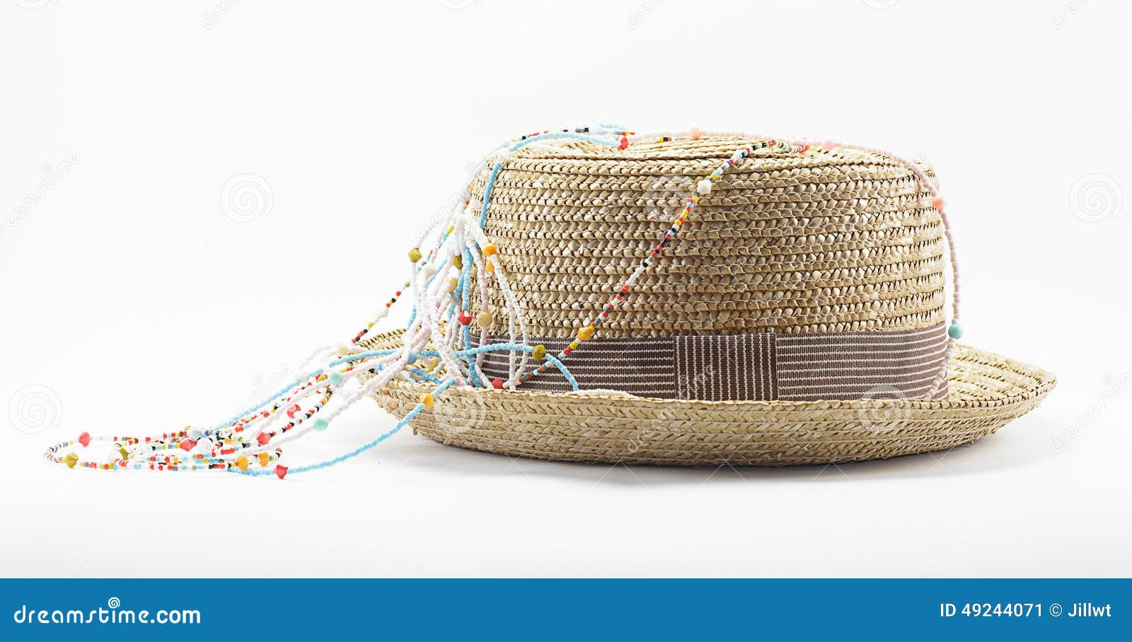 Straw hat with necklace stock image. Image of head, white 49244071