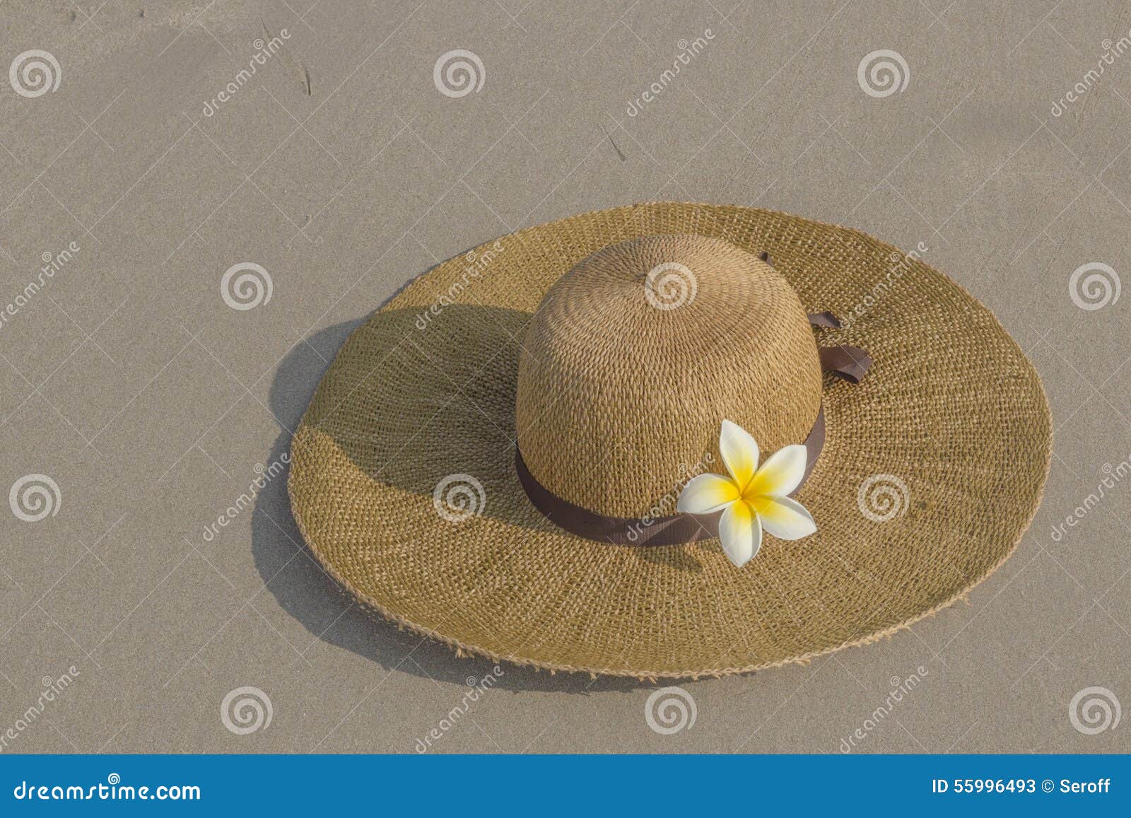 Straw hat and plumeria stock image. Image of beachfront - 55996493