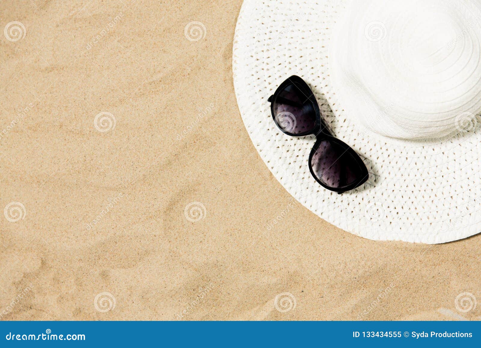 Straw Hat and Sunglasses on Beach Sand Stock Image - Image of summer ...
