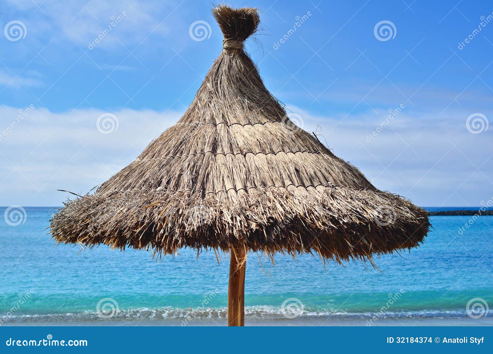 Straw Parasol stock photo. Image of palm, seascape, rest 32184374