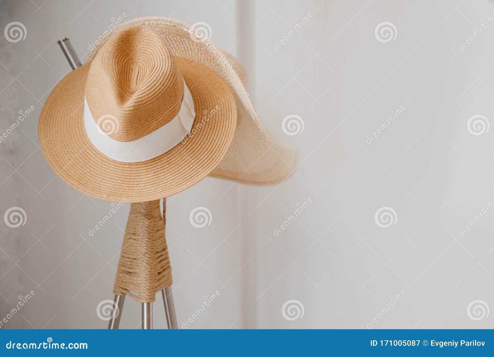Straw Yellow Hat Hanging a White Wooden Coat Hanger, Scandinavian Style Minimalism. Travel Concept Stock Image - Image of modern, showroom: 171005087