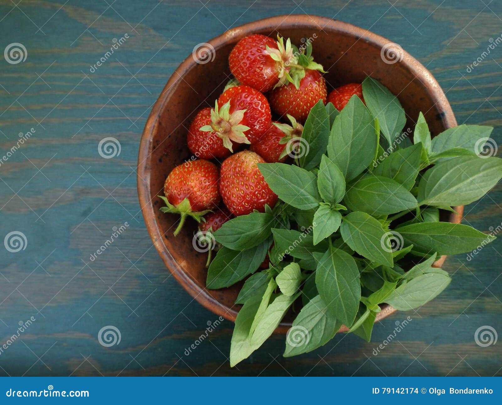 Strawberries and basil stock photo. Image of berry, ceramic 79142174