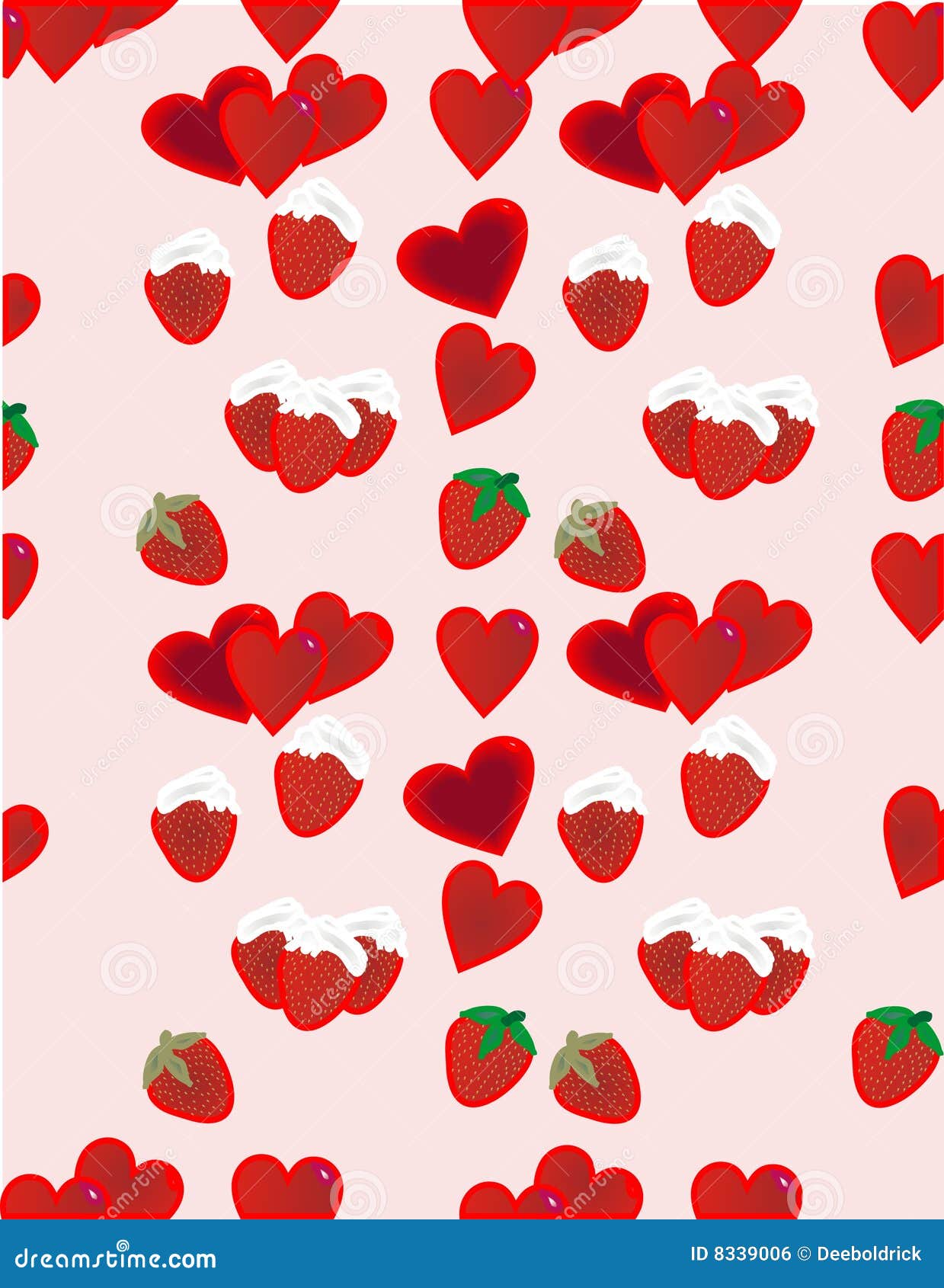 Strawberries and Hearts Background Stock Vector Illustration of