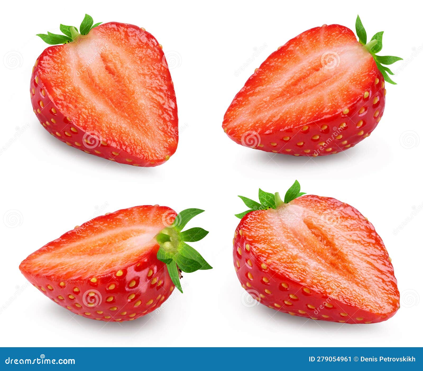 Strawberries Isolated Set. Collection of Sliced Strawberries in