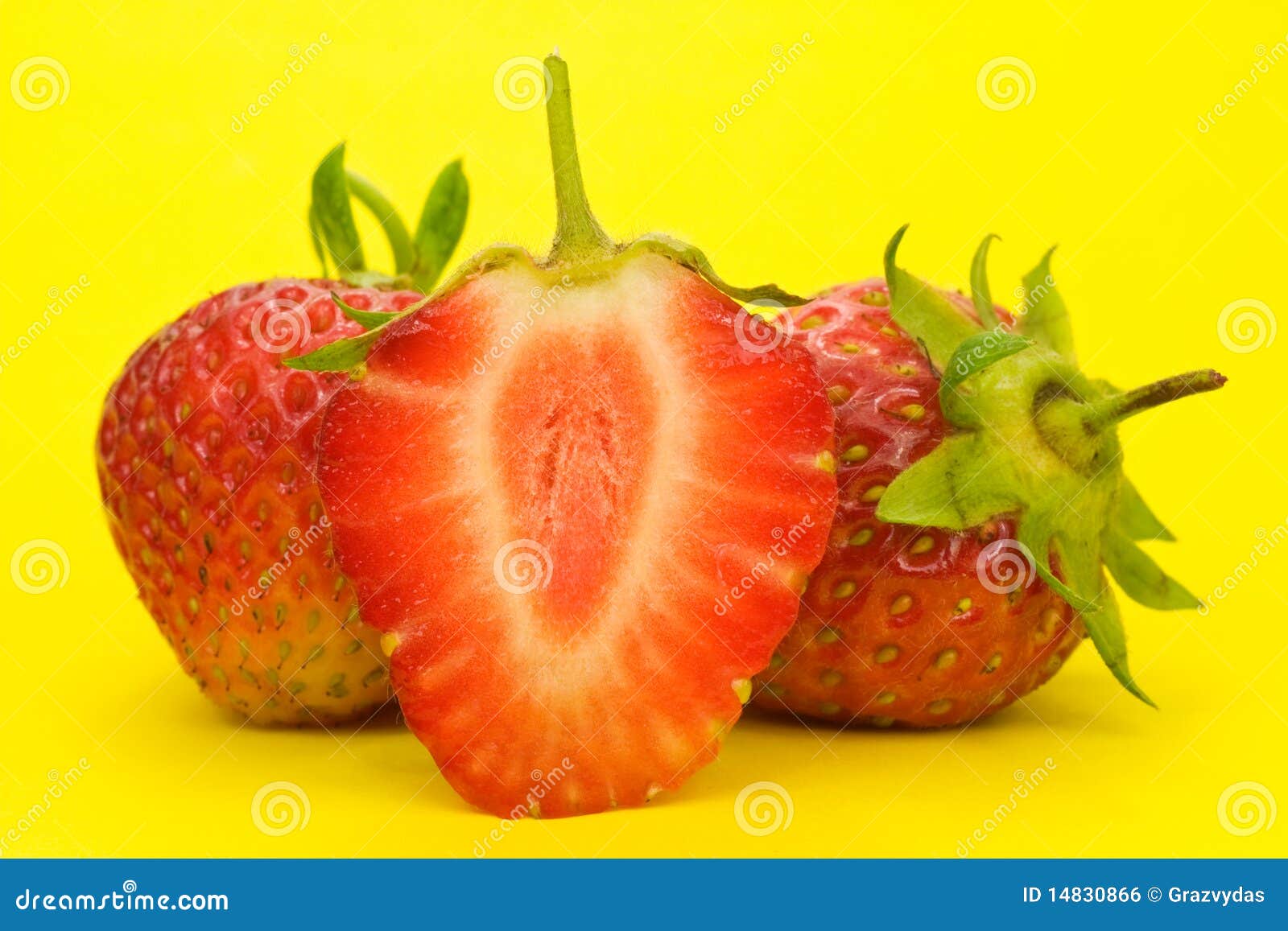 Strawberries Isolated on Yellow Background Stock Photo Image of