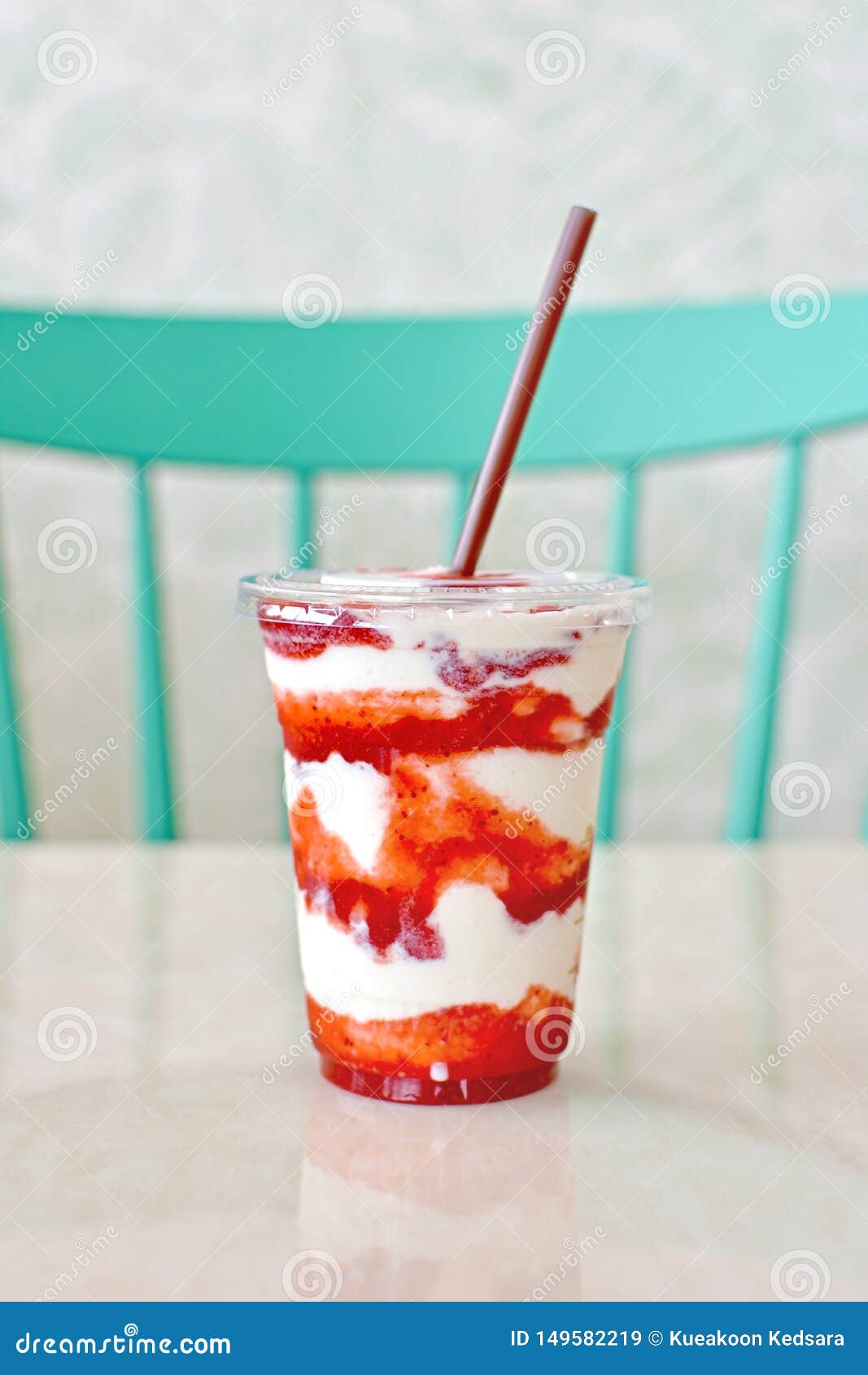 Strawberries Smoothie in Plastic Cups for Take Away Stock Image Image