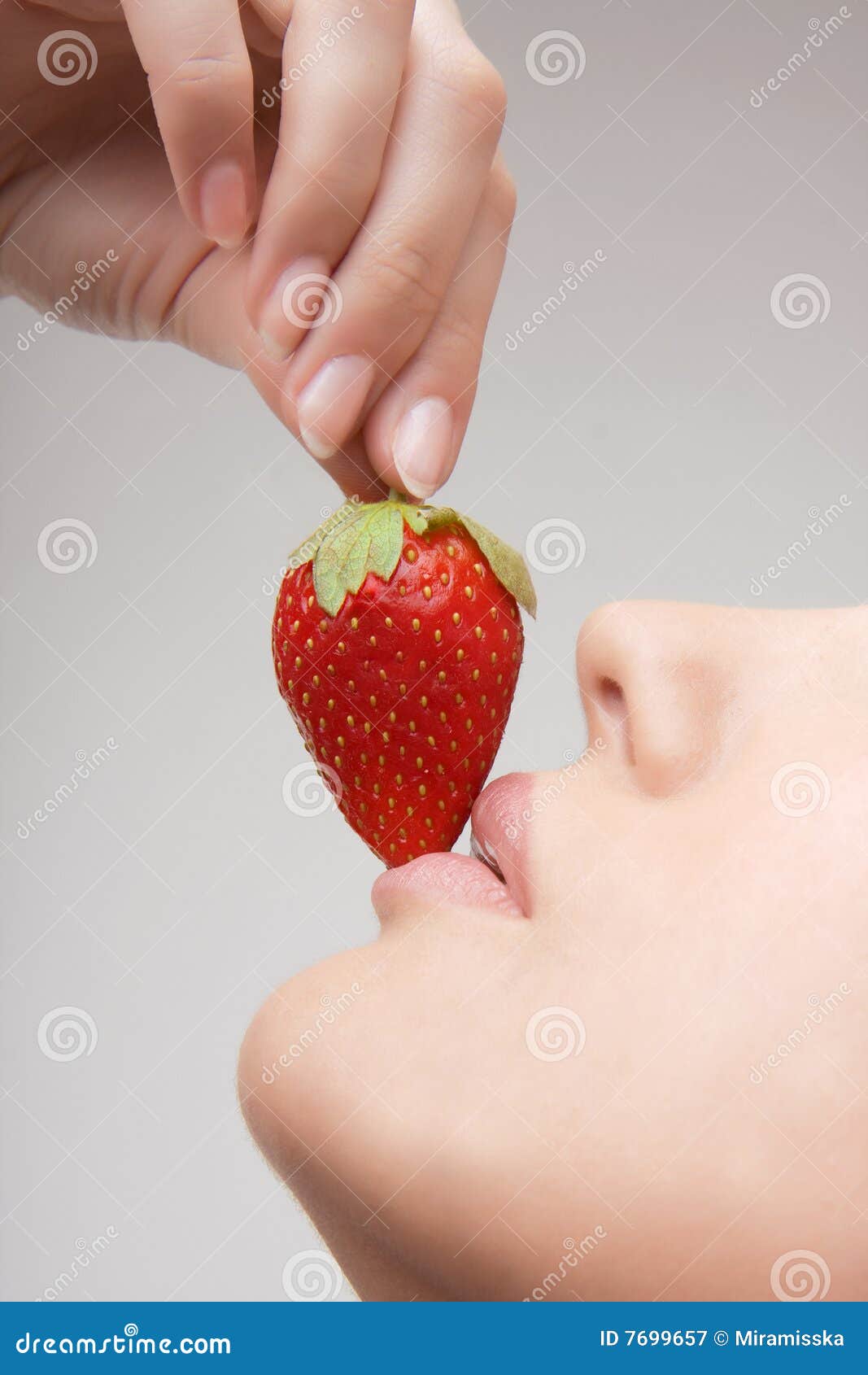 Strawberries Which she Keeps in the Lips Stock Image Image of closeup