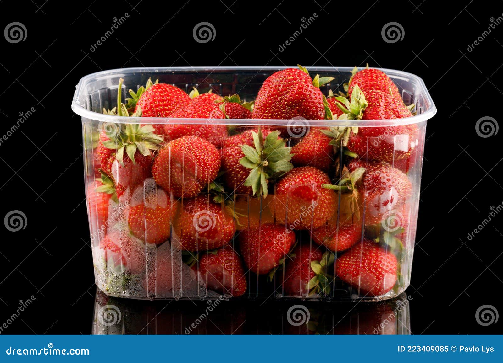 Strawberry Berries in a Plastic Container on a Black Background Stock Image Image of diet