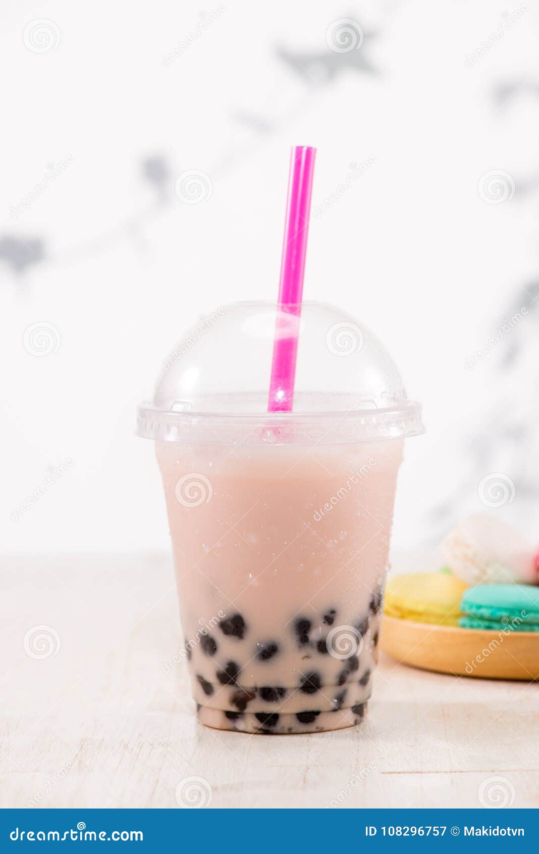 Strawberry Boba Bubble Tea with Candy and Crushed Ice. Stock Image