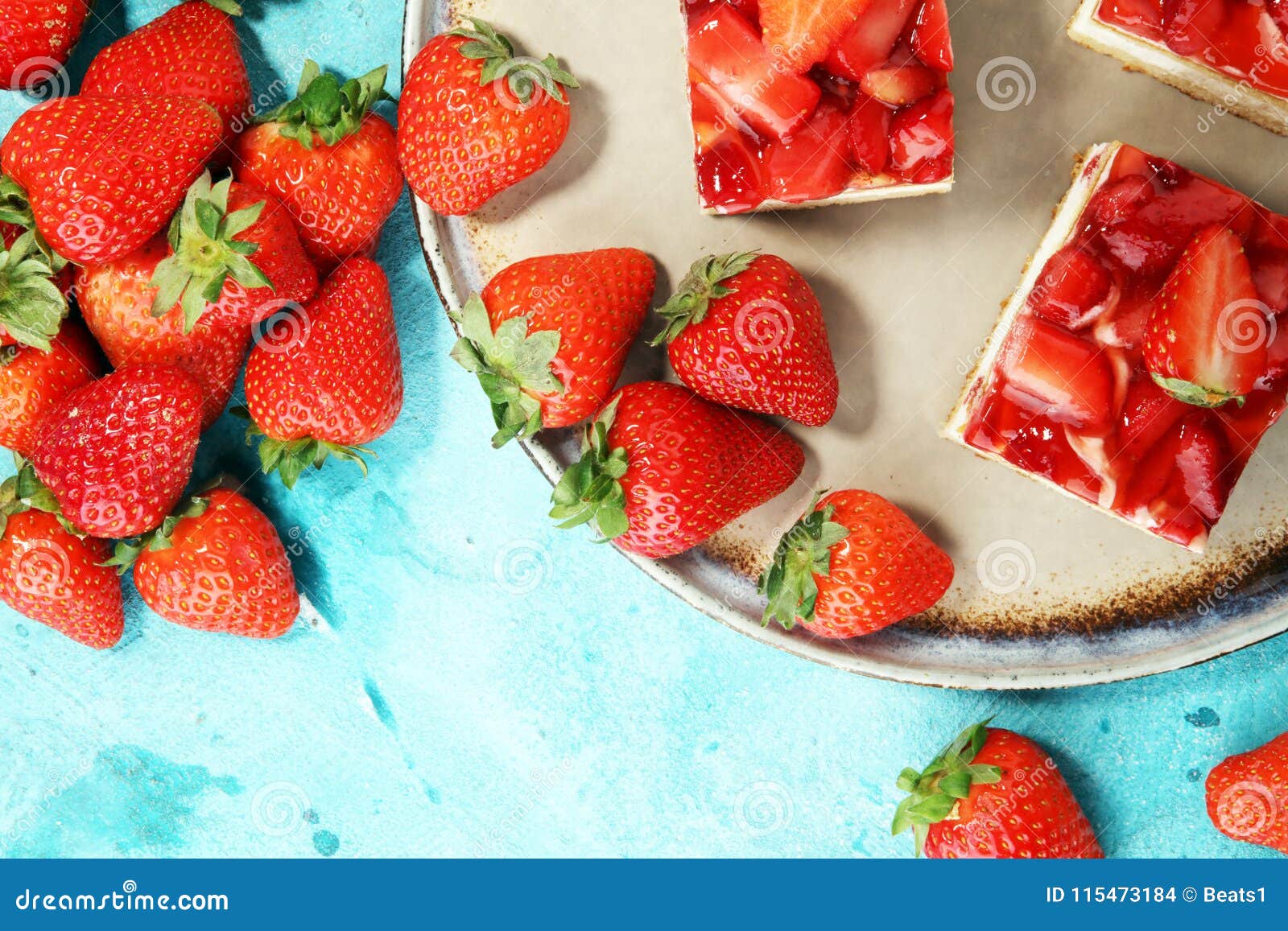 Strawberry Cake with Fresh Strawberries and Whipped Cream. Stock Photo