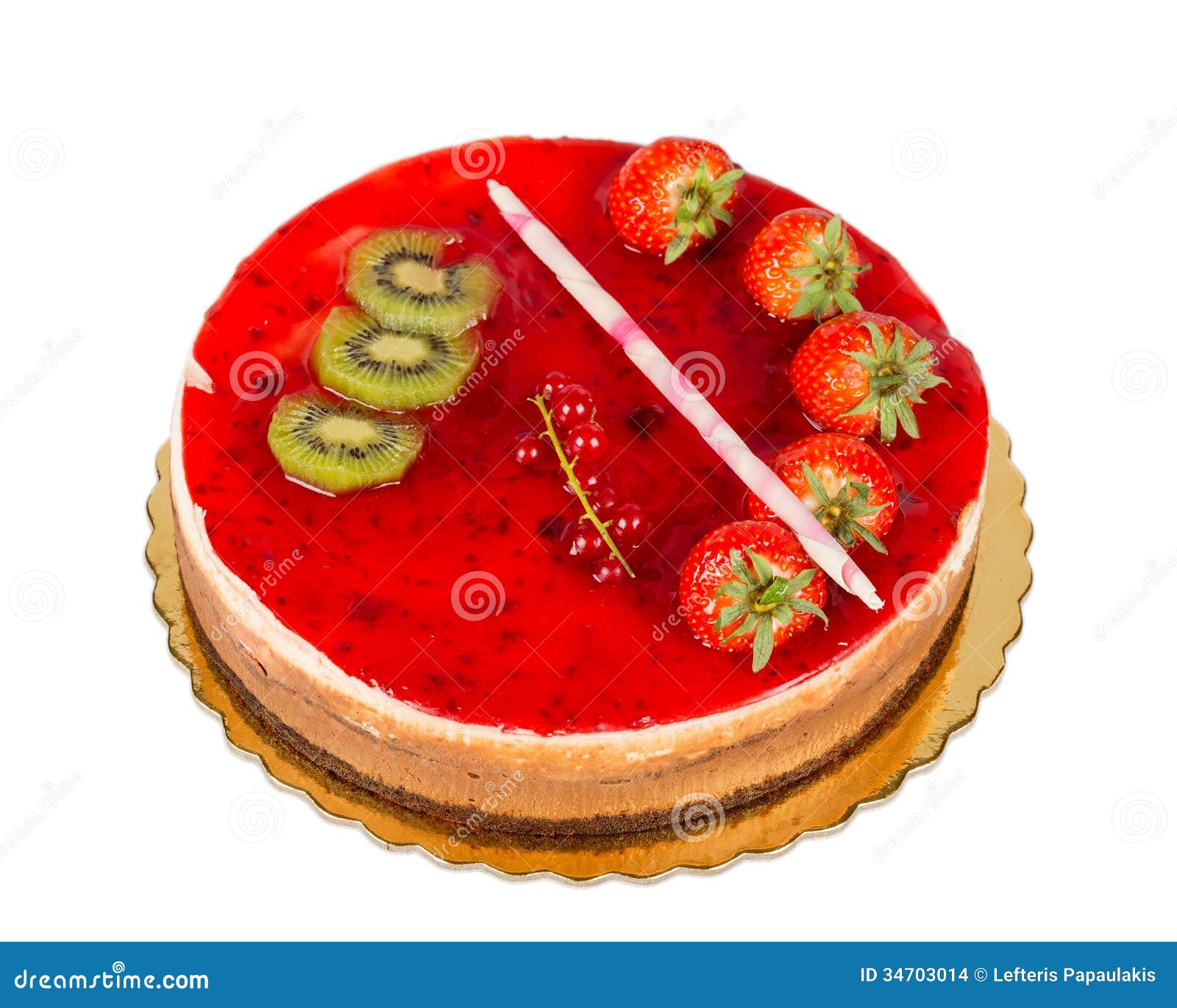 Strawberry Cake with Jelly Topping and Figs, Isolated Stock Photo