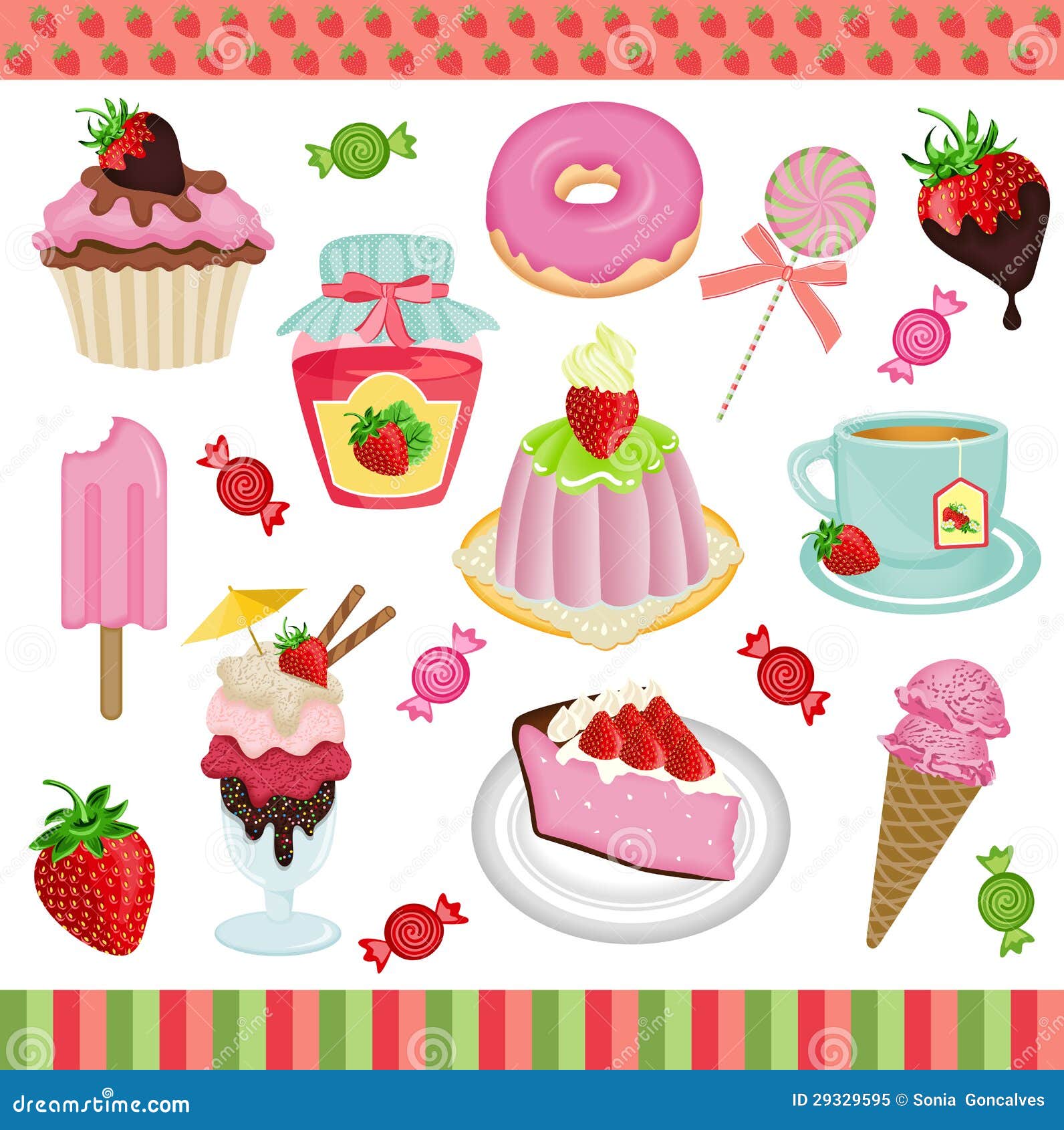 Strawberry Candies Digital Collage Stock Vector Illustration of