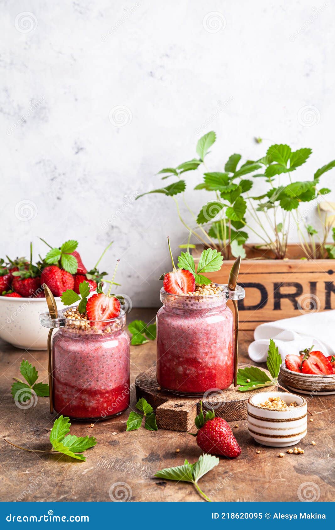 Strawberry Chia Pudding in Glass Jars Stock Image Image of organic