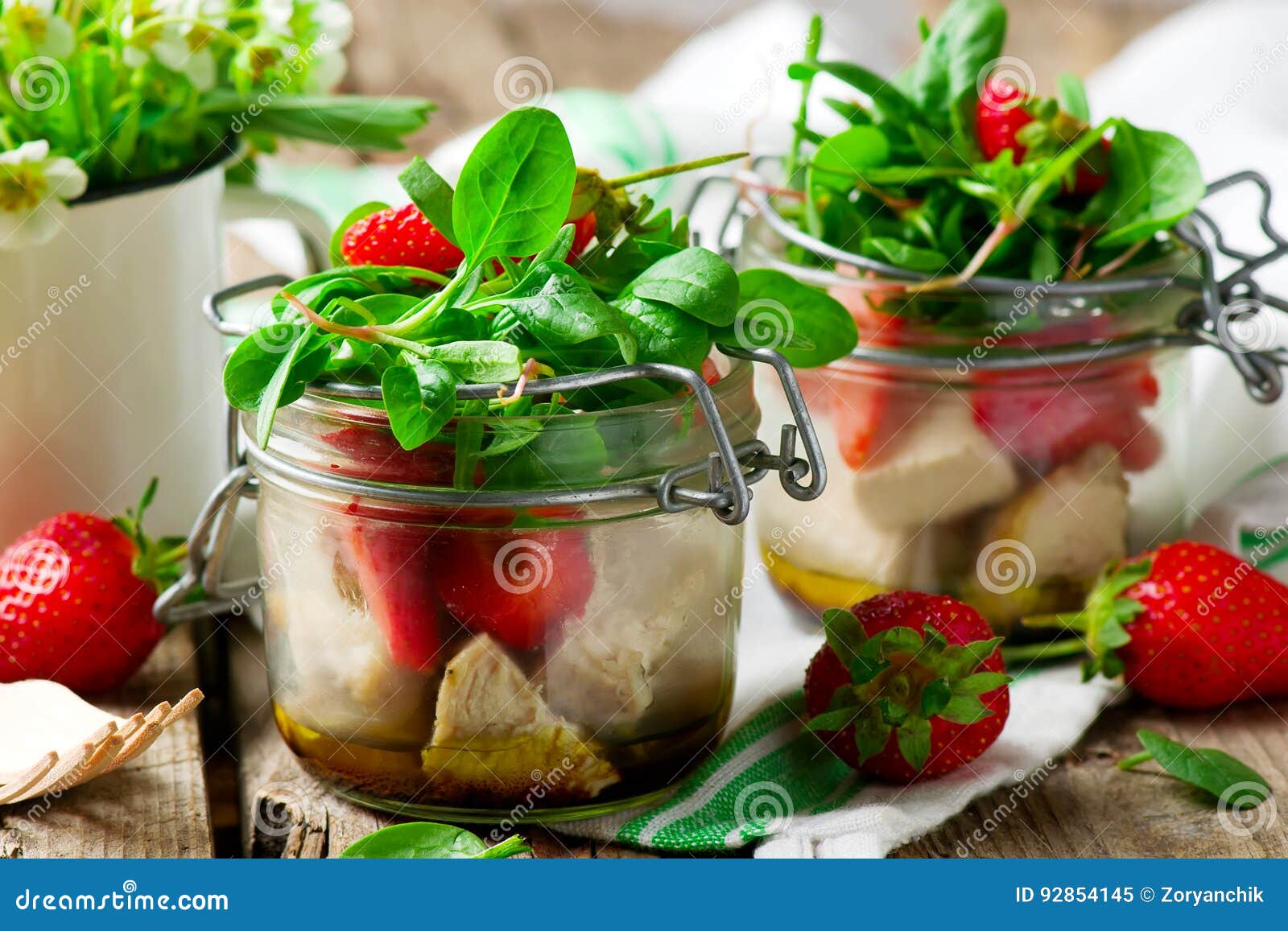Strawberry Chicken Salad in a Jar Mason Jar Stock Image Image of