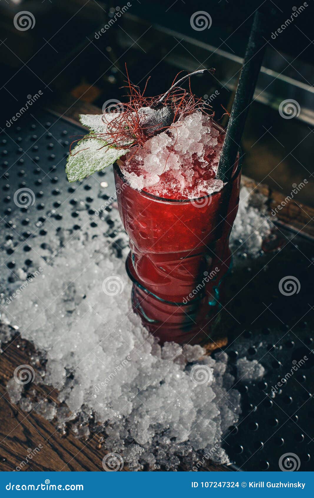 Strawberry Cocktail with Crushed Ice on a Red Gradient Stock Photo