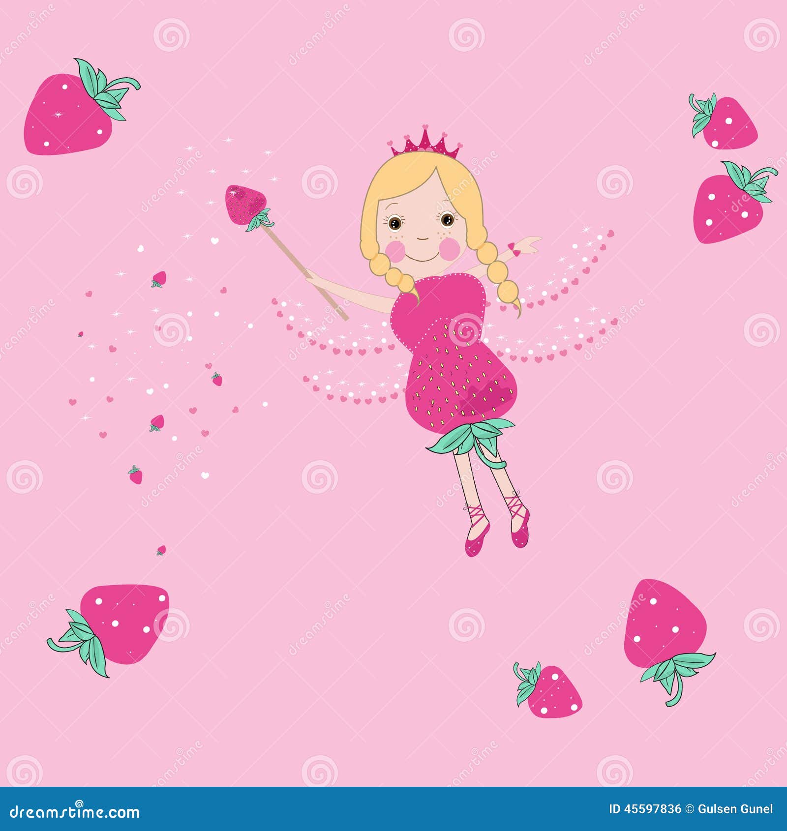 Strawberry Cute Fairy Tale Vector Stock Vector Illustration of heart