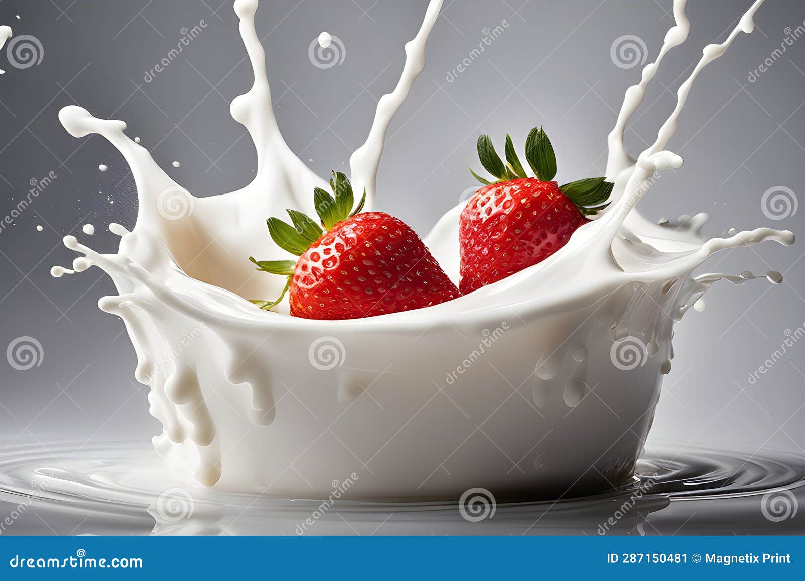 A Strawberry is Falling into a Milk Liquid, Milk Bath Photography Stock