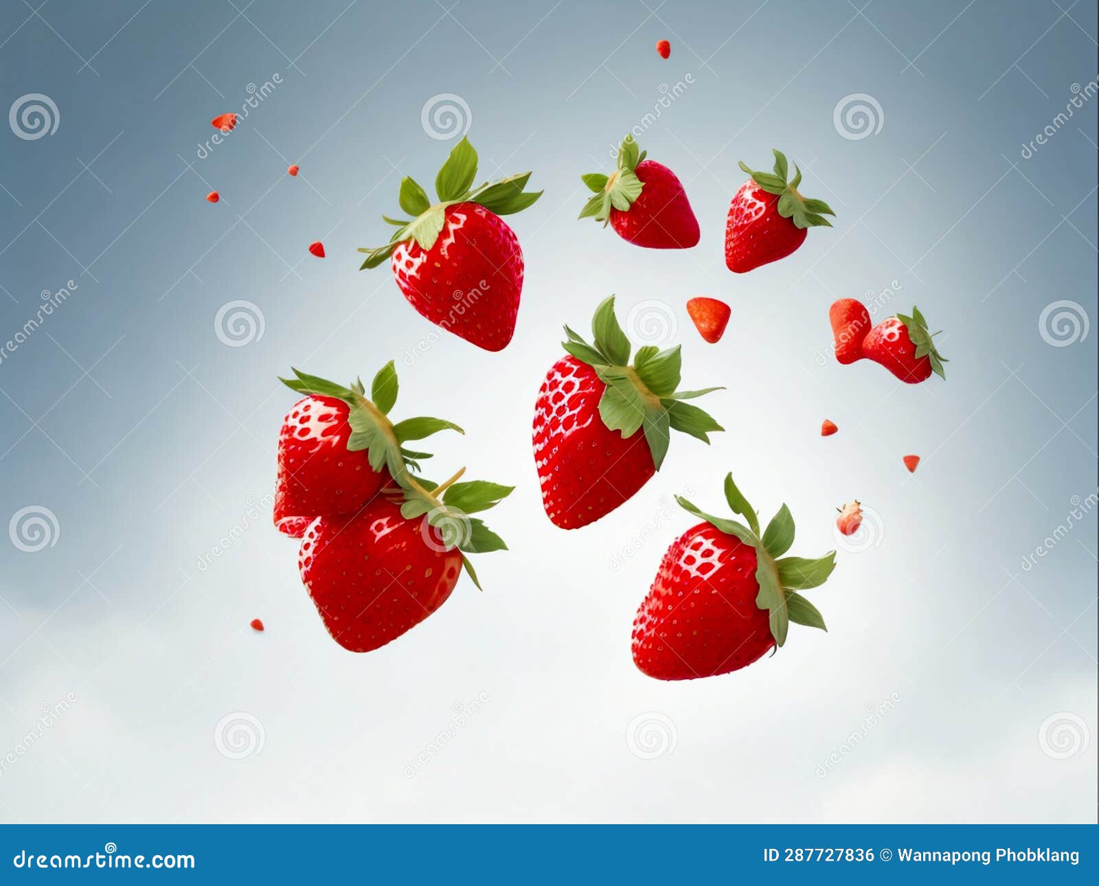 Strawberry Floating in the Air, Generative Ai Stock Illustration