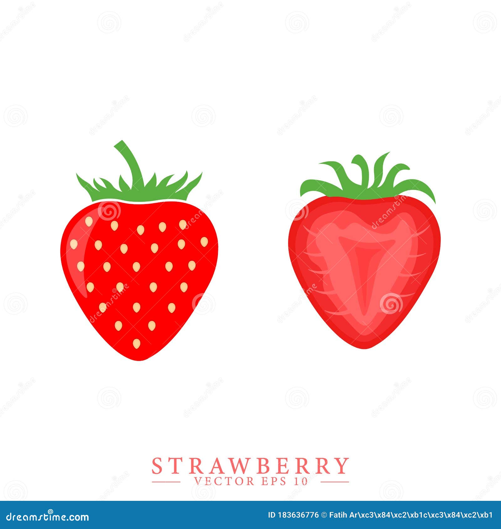 Strawberry and Half of Strawberry Symbol. Cartoon Style Isolated Strawberry. Vector Drawing