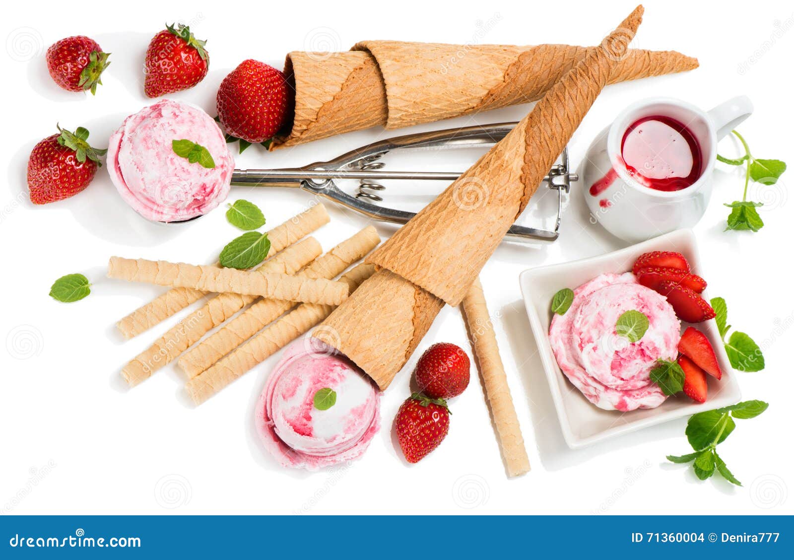 Premium Photo  Strawberry ice cream scoop isolated on white top view
