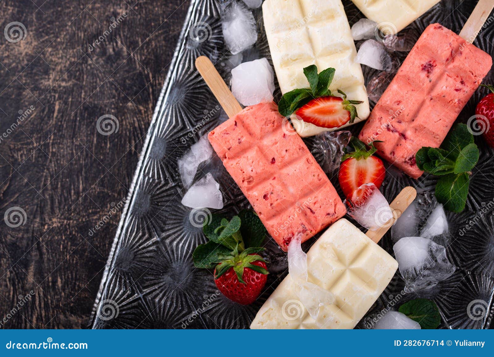 Strawberry Ice Cream Pop Sicle with Mint Stock Photo Image of view